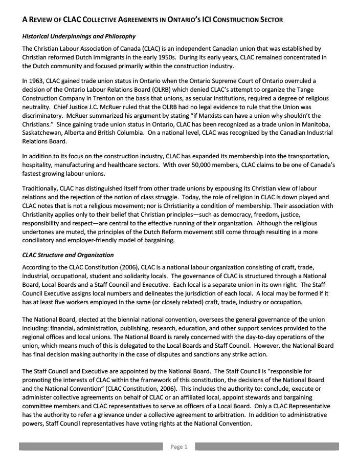 Review of CLAC Collective Agreements in Ontario’s ICI Construction Sector