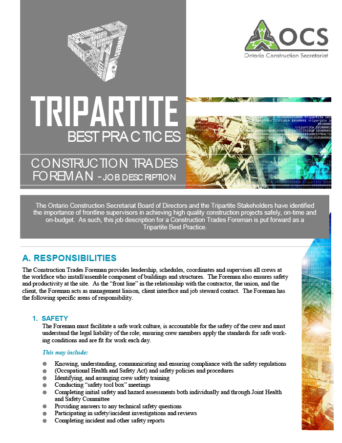 Construction Trades Foreman Job Description Tripartite Best Practice